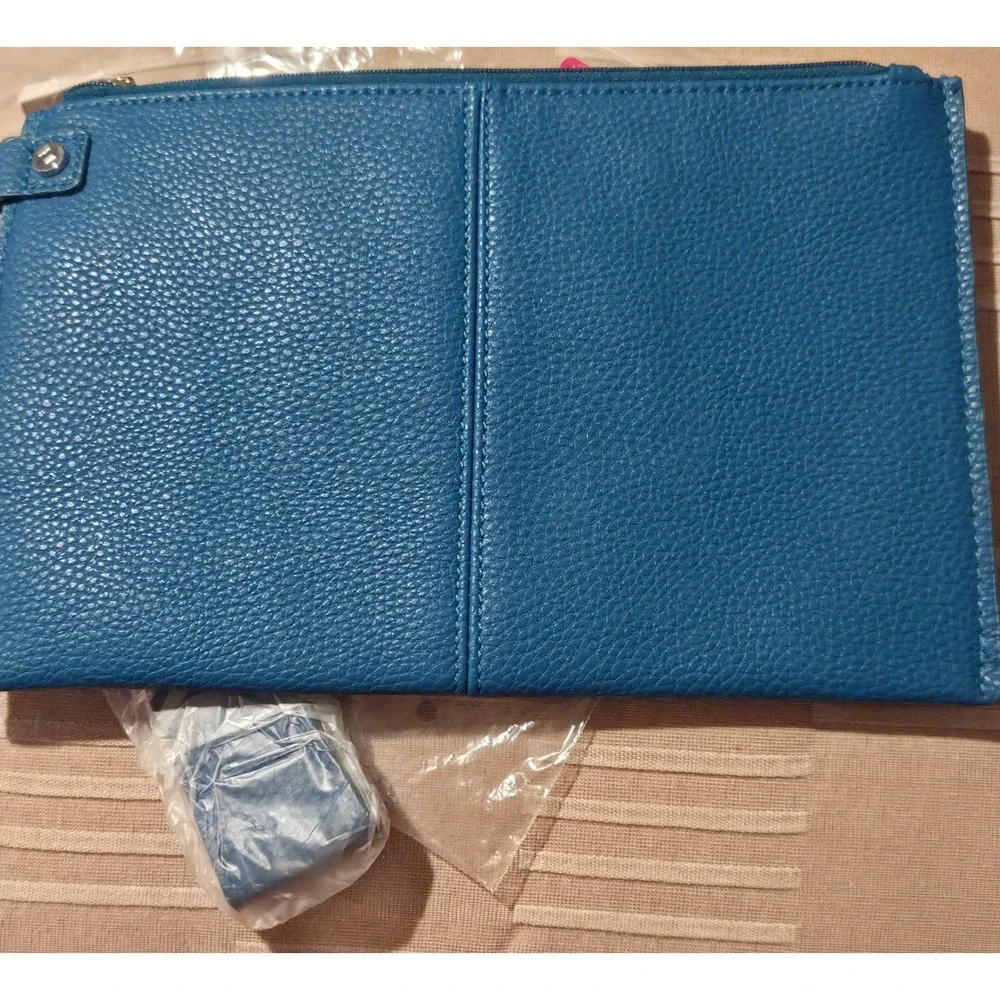 Thirty-One Retired Via Noon Pochette Midi Teal Affair Pebble Wristlet Clutch NIP